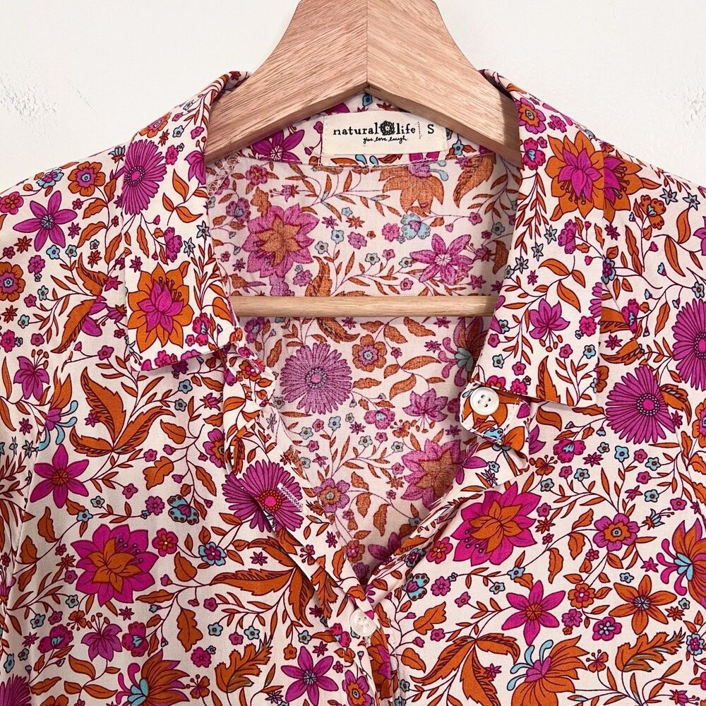 Natural Life Becca Dress Small Pink Floral Pockets NWOT Boho Tiered Cottage - Picture 9 of 11